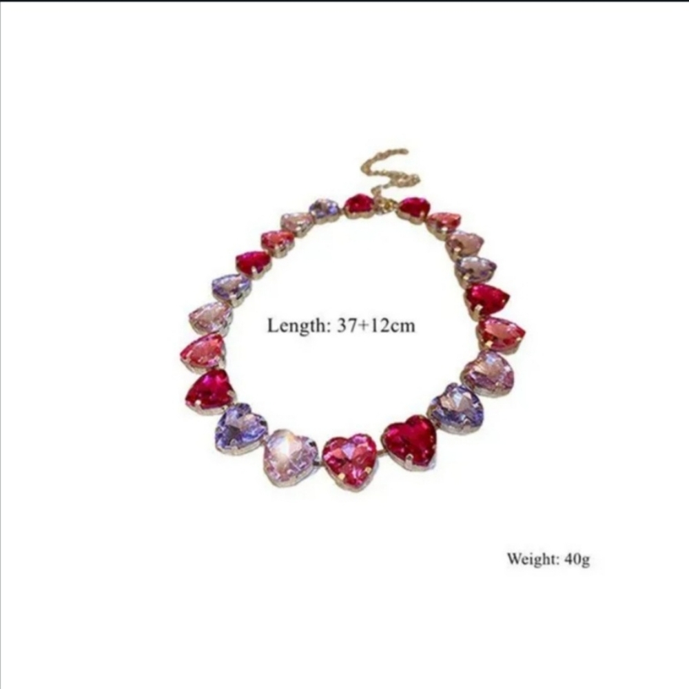 Pink 💖 Hearts Rhinestone Necklace - Picture 4 of 4